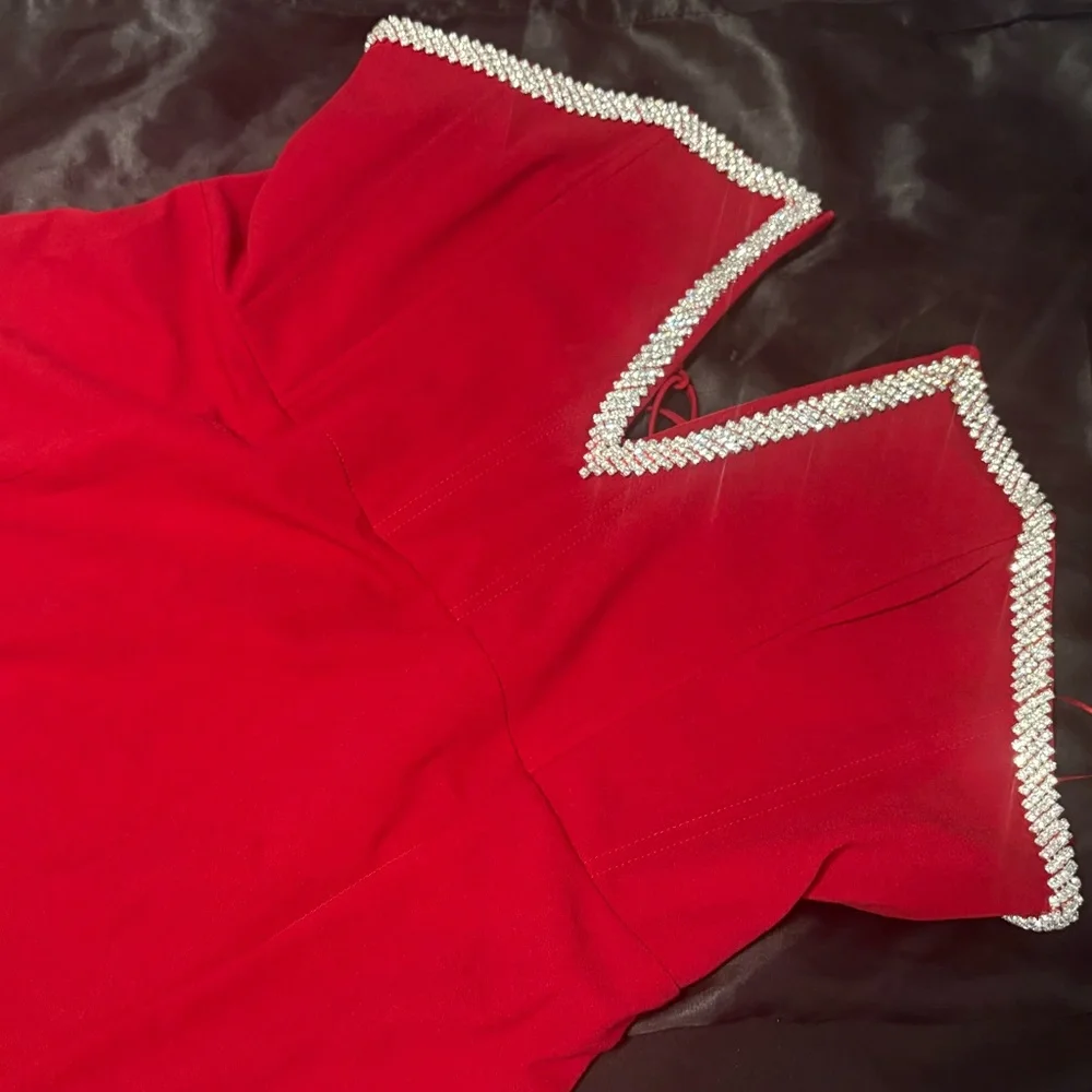 Fashion Nova Red Lace-up Back Dress with Rhinestone Sweetheart Neckline - Picture 4 of 5